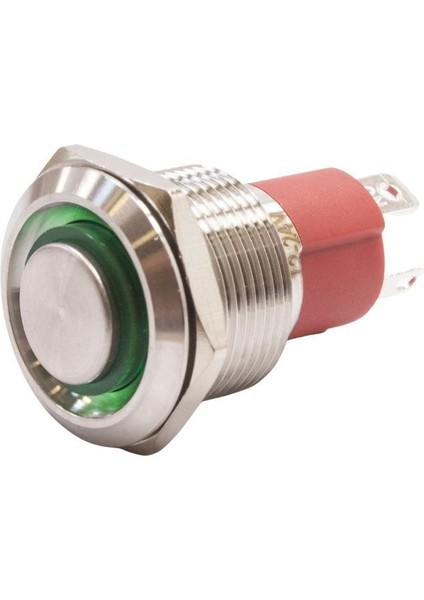 19D-G1Z-E 19MM Çıkık Anahtarlı Işıklı Metal Buton - Yeşil