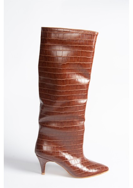 Taba Kroko Baskı Alçak Topuklu Kadın Çizme N749204011 indirimleri