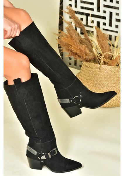 Siyah Süet Alçak Topuklu Kovboy Model Çizme N882880702 modelleri