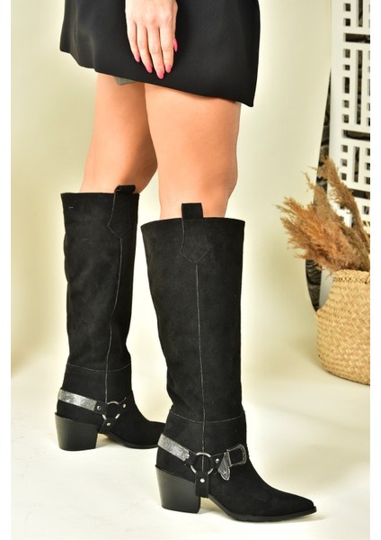 Siyah Süet Alçak Topuklu Kovboy Model Çizme N882880702 fırsatları