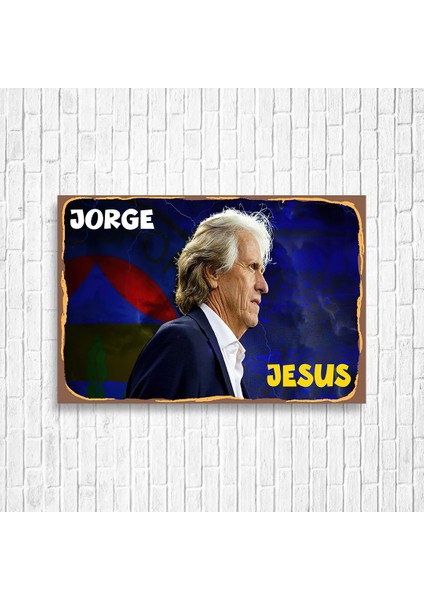 Jorge Jesus Sarı Lacivert Retro Ahşap Poster