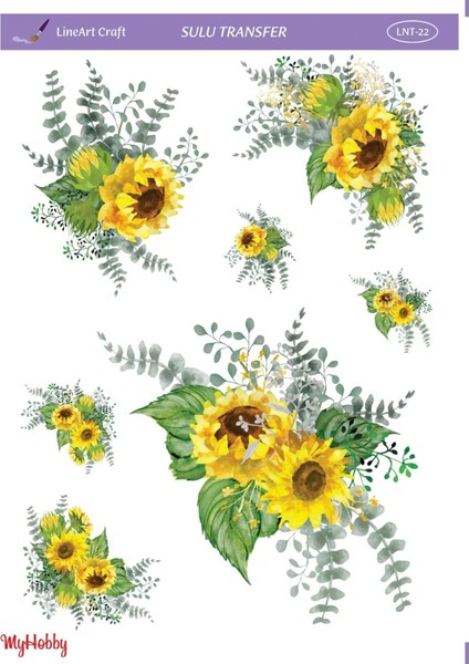 Lineart Ayçiçeği, Günebakan Desenli Sulu Transfer Lnt-22 25X35