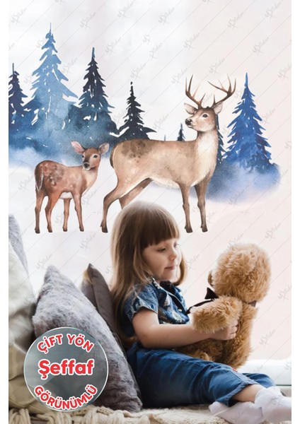 Ren Geyiği Pencere Cam Sticker, Yılbaşı Sticker, Kış Konseptli Geyik Sticker