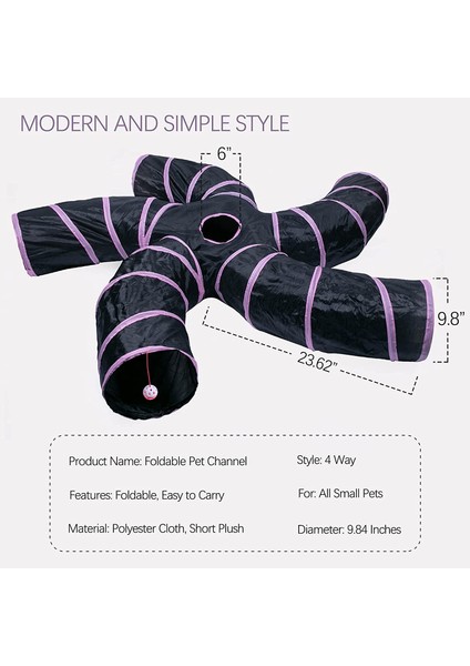 Beş Yönlü Mor Katlanabilir Kedi Evi Kedi Tüneli Evcil Hayvan Oyunu (Yurt Dışından) modelleri