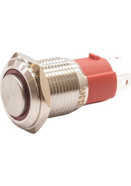 16D-G1Z-E 16MM Çıkık Anahtarlı Işıklı Metal Buton - Kırmızı