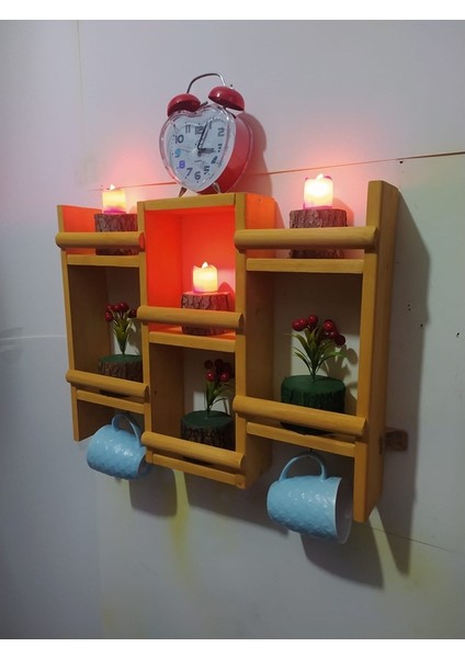 Ahşap Çam Ağacı Duvar Çiçekliği Bardaklık Mumluk Organizer