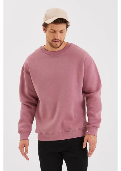 Bisiklet Yaka Şardonlu Basic Sweatshirt Somon