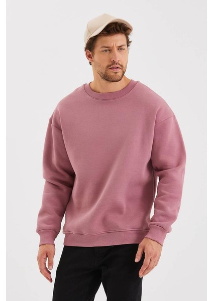 Bisiklet Yaka Şardonlu Basic Sweatshirt Somon