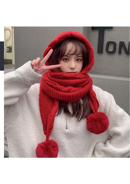 Yün Top Şapka Sevimli Sıcak Eşarp Tek Parça Örme (Yurt Dışından) fiyatları