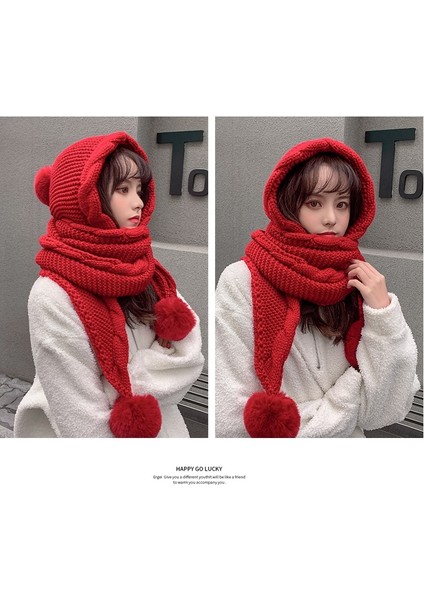 Yün Top Şapka Sevimli Sıcak Eşarp Tek Parça Örme (Yurt Dışından) modelleri