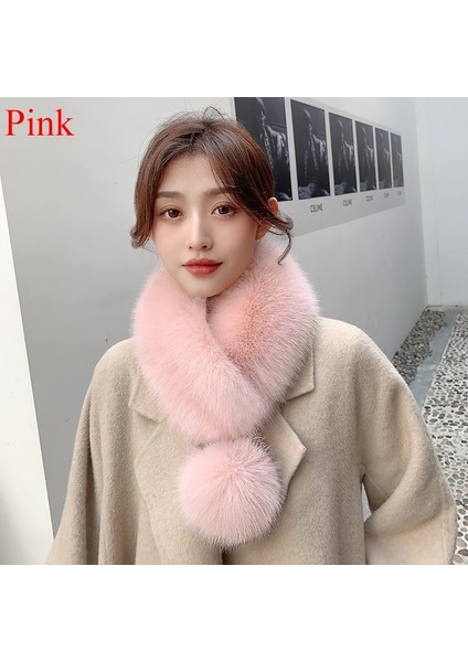 Eşarp Kürk Kravat Pom Pom Faux Yün Önlük Kalın Sıcak Faux Fur (Yurt Dışından)