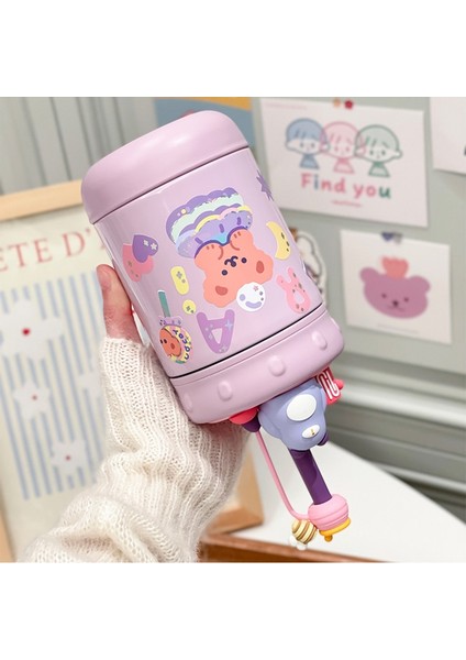 370ML Cute Bear Thermos Water Bottle With Straw Sticker Stainless Steel Insulated Hot Drink Cup (Yurt Dışından) fiyatları