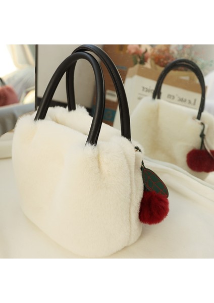 Kiraz Kolye Peluş Tote Faux Fur Küçük Tote Omuz Çantası (Yurt Dışından) fiyatları