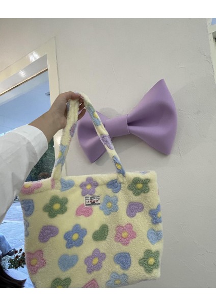 Yumuşak Peluş Çiçek Omuz Çantası Sevimli Çiçek Faux Fur Casual Tote Çanta Büyük Kapasiteli Okul Çantası (Yurt Dışından) fiyatları