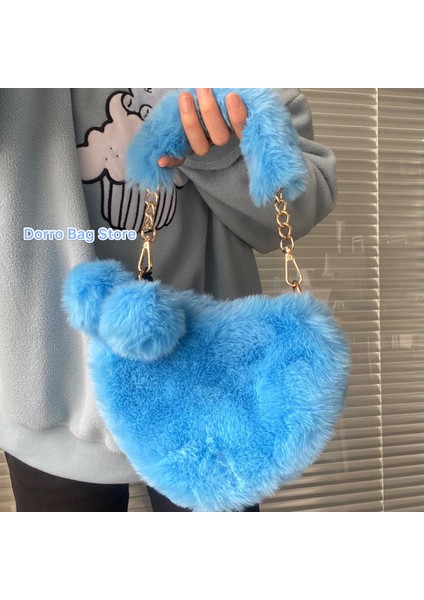 Shun Faux Fur Tote Sevimli Peluş Kalp Tek Omuz Aşk Tote Crossbody Çanta (Yurt Dışından)