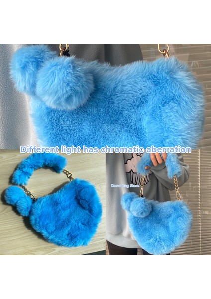Shun Faux Fur Tote Sevimli Peluş Kalp Tek Omuz Aşk Tote Crossbody Çanta (Yurt Dışından)