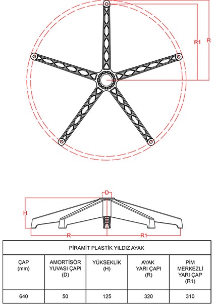 Piramit Plastik Yıldız Ayak