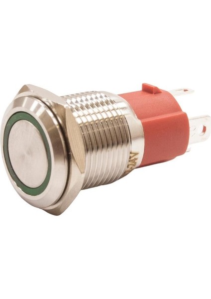 16D-P1-E 16MM Düz Yaylı Işıklı Metal Buton - Yeşil