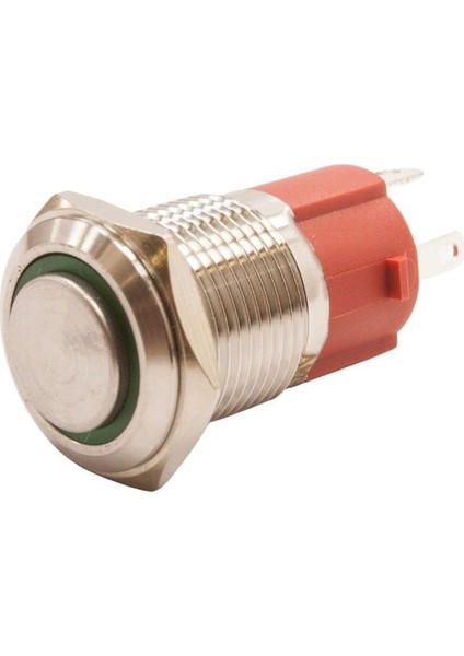 16D-G1-E 16MM Çıkık Yaylı Işıklı Metal Buton - Yeşil