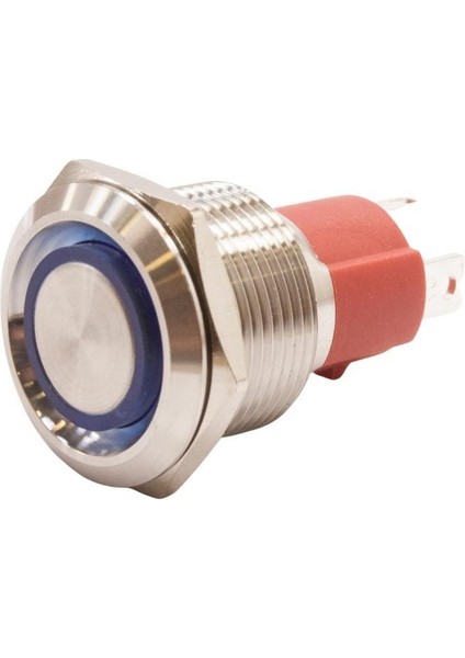 19D-P1-E 19MM Düz Yaylı Işıklı Metal Buton - Mavi