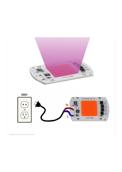 Tam Spektrum Led Cob Led Bitki Yetiştirme Işığı Pembe 220 V 50 W