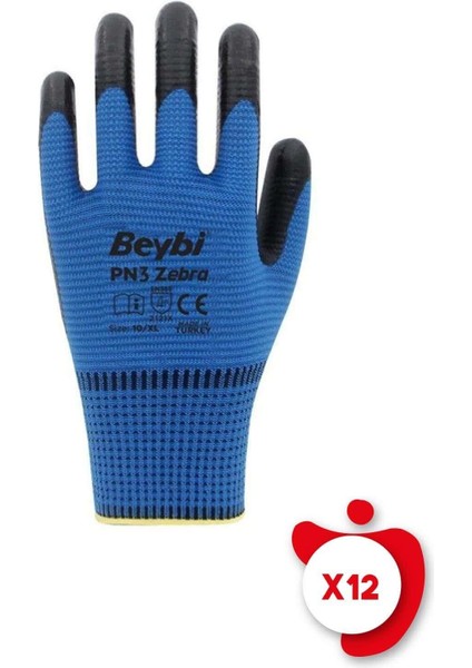 Pn3 Zebra Mavi Poly. Örme Nitril Iş Eldiveni 10 Beden 12 Çift