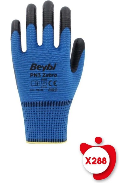 Pn3 Zebra Mavi Poly. Örme Nitril Iş Eldiveni 10 Beden 288 Çift