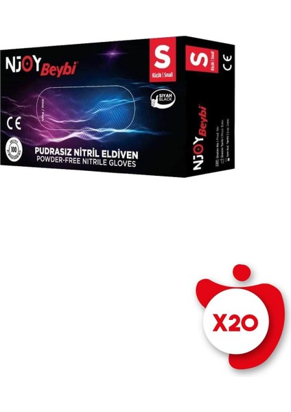 Pudrasız Nitril N-Joy Eldiven S Beden Siyah 100'lü 20 Paket