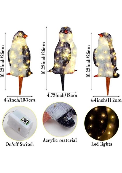 3 Adet Noel Penguen Akrilik 50 LED Işık Up Açık Heykelcik Dekor (Yurt Dışından)