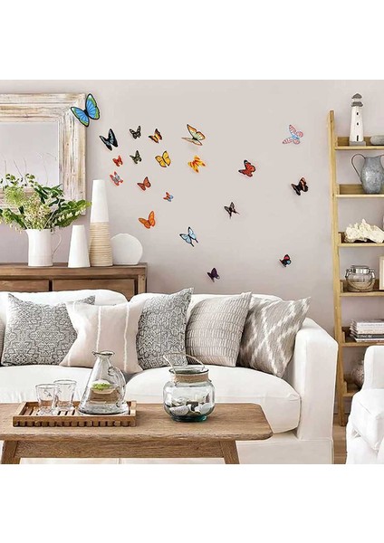 3D Kelebekler Duvar Süsü 20 Adet, 3 Boyutlu Duvar Süsü, Üç Boyutlu Kelebek