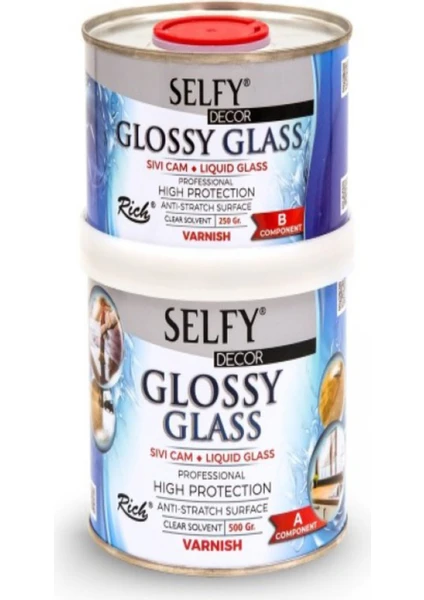 Selfy Decor Glossy Glass 500+250 gr Sıvı Cam, Banyo, Mutfak, Tezgah, Verniği