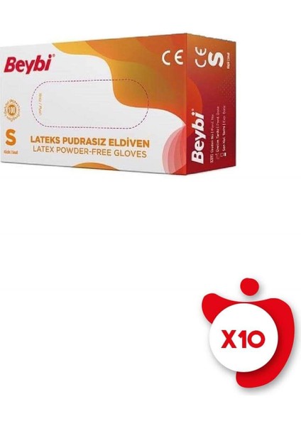 Pudrasız Lateks Eldiven S Beden Beyaz 100'LÜ 10 Paket