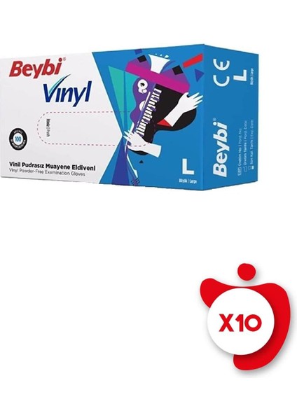 Pudrasız Vinil Eldiven L Beden Beyaz 100'lü 10 Paket