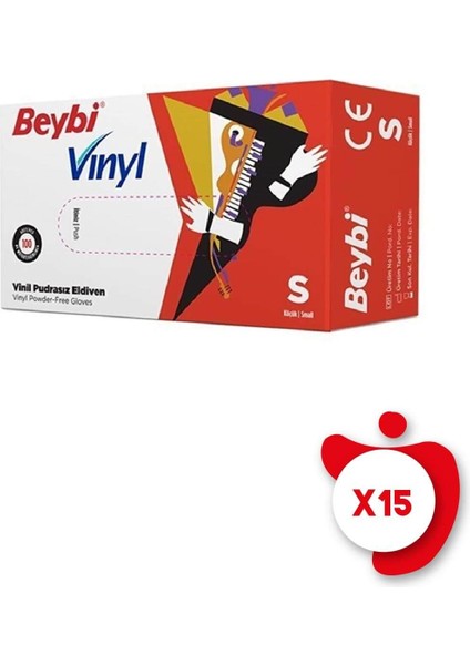Pudrasız Vinil Eldiven S Beden Beyaz 100'lü 15 Paket