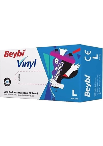 Pudrasız Vinil Eldiven L Beden Beyaz 100'lü