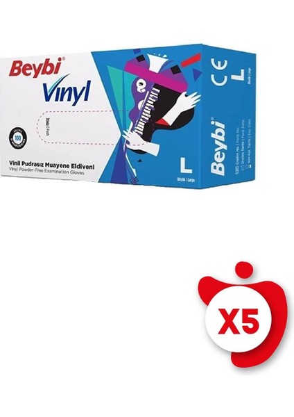 Pudrasız Vinil Eldiven L Beden Beyaz 100'lü 5 Paket