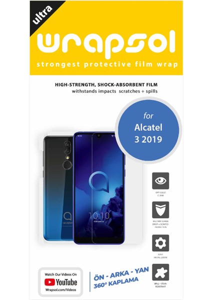 Alcatel 3 2019 Full Body Ekran Koruyucu Ön Arka Yan Darbe Emici Poliüretan Film