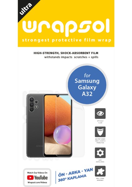 Galaxy A32 Full Body Ekran Koruyucu Ön Arka Yan Darbe Emici Poliüretan Film