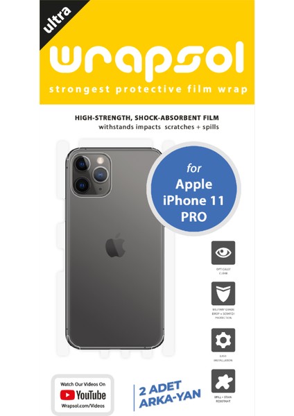 iPhone 11 Pro Arka Yan Koruyucu Darbe Emici Poliüretan Film Amerika Üretimi