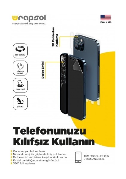 Motorola E4 Plus Full Body Ekran Koruyucu Ön Arka Yan Darbe Emici Poliüretan Film