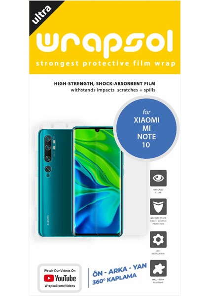 Xiaomi Mi Note 10 Full Body Ekran Koruyucu Ön Arka Yan Darbe Emici Poliüretan Film