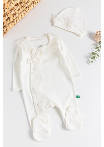 Güpürlü Fiyonklu Kız Bebek Tulum