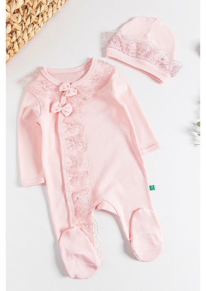 Güpürlü Fiyonklu Kız Bebek Tulum