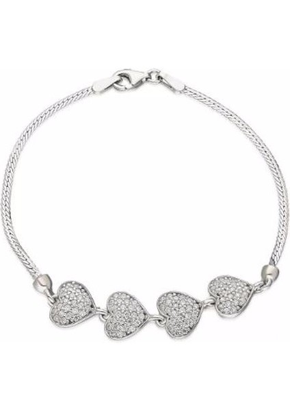Kadın Gümüş Zirkon Taşlı Kalpli Bileklik