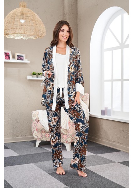 Kadın Uzun Kollu 3lü Pijama Takımı 23547