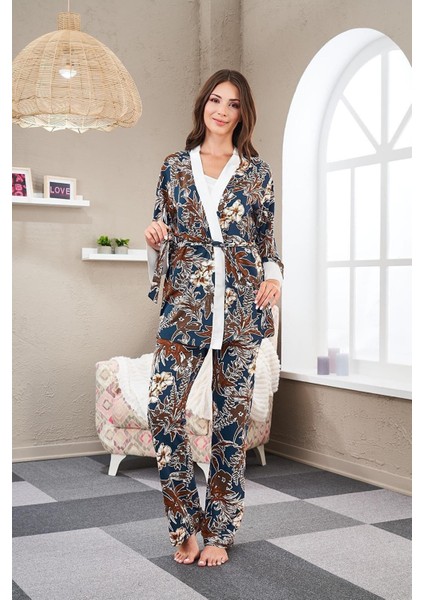 Kadın Uzun Kollu 3lü Pijama Takımı 23547