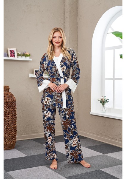 Kadın Uzun Kollu 3lü Pijama Takımı 23547