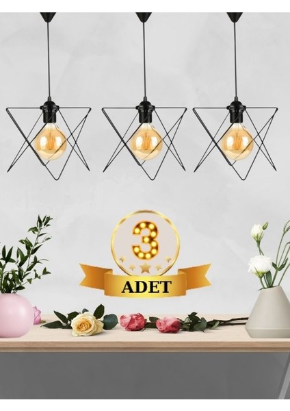 3 Adet Zikzak Tekli Siyah Sarkıt Avize