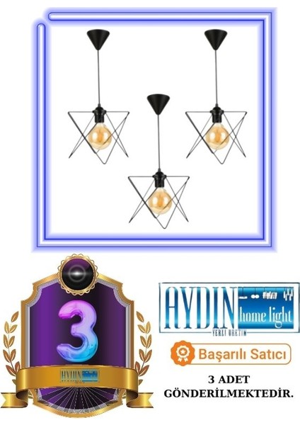 3 Adet Zikzak Tekli Siyah Sarkıt Avize modelleri