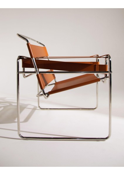 Wassily Chair Kiremit Renk Deri Döşemeli Paslanmaz Gövde Sandalye, Koltuk fiyatları